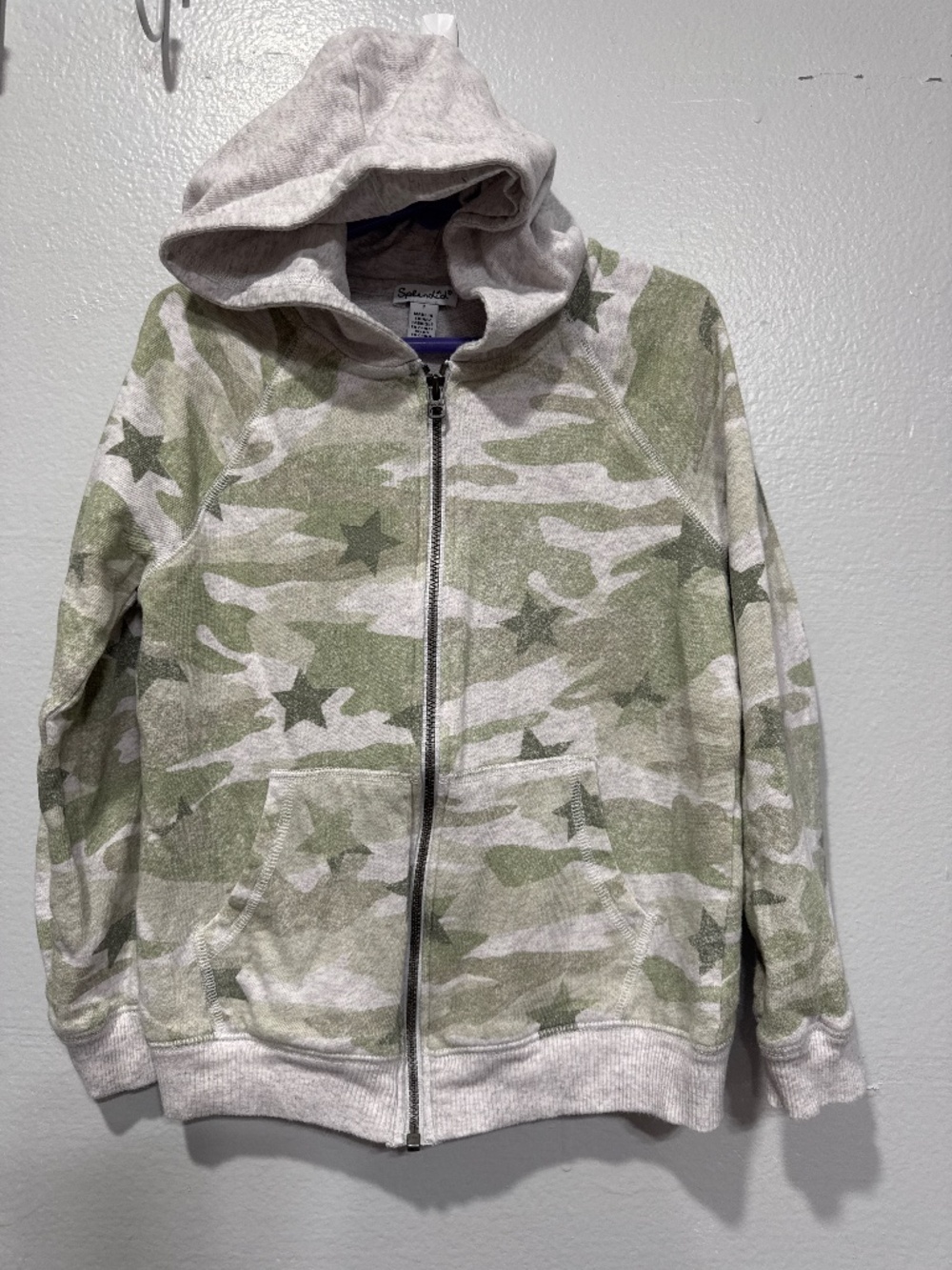 Splendid Kids hoodie star-patterned gray green camouflage Unisex size 7